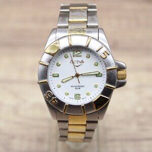 Activa Watch Mens Silver Tone Stainless Steel Classic White Date Dial Quartz